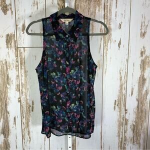 Decree, Black Floral Sleeveless Blouse. Size Large. Sheer. In excellent cond!